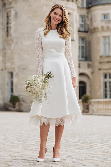Ivory A-Line Lace Long Sleeves Bridal Shower Dress